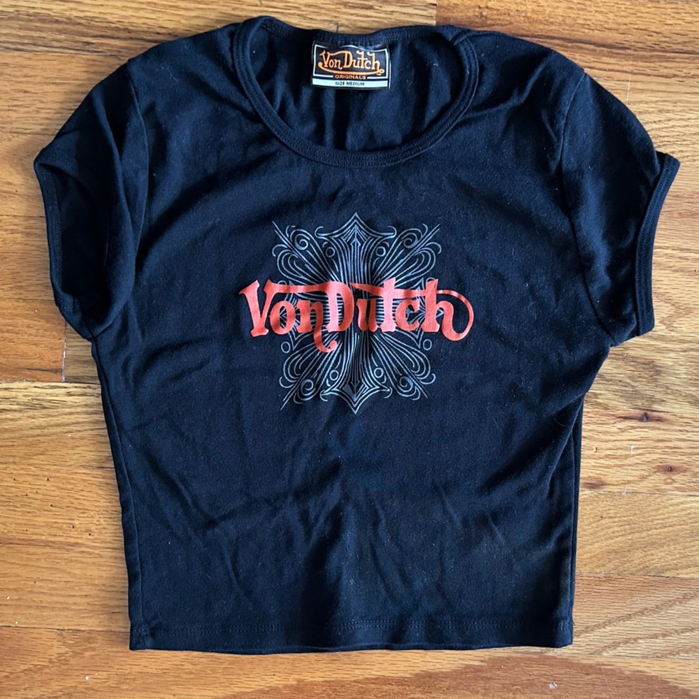 VON DUTCH Baby Black Logo Cropped Tee Short Sleeve M